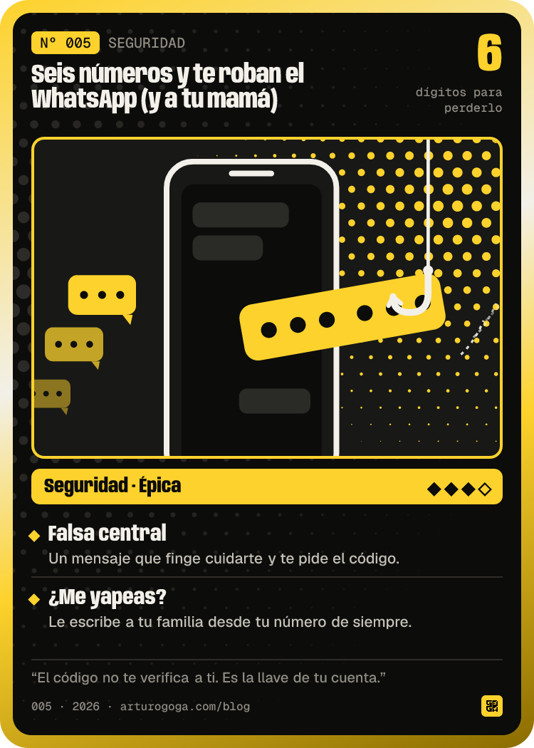 Carta coleccionable Nº 005: Seis números y te roban el WhatsApp (y a tu mamá)